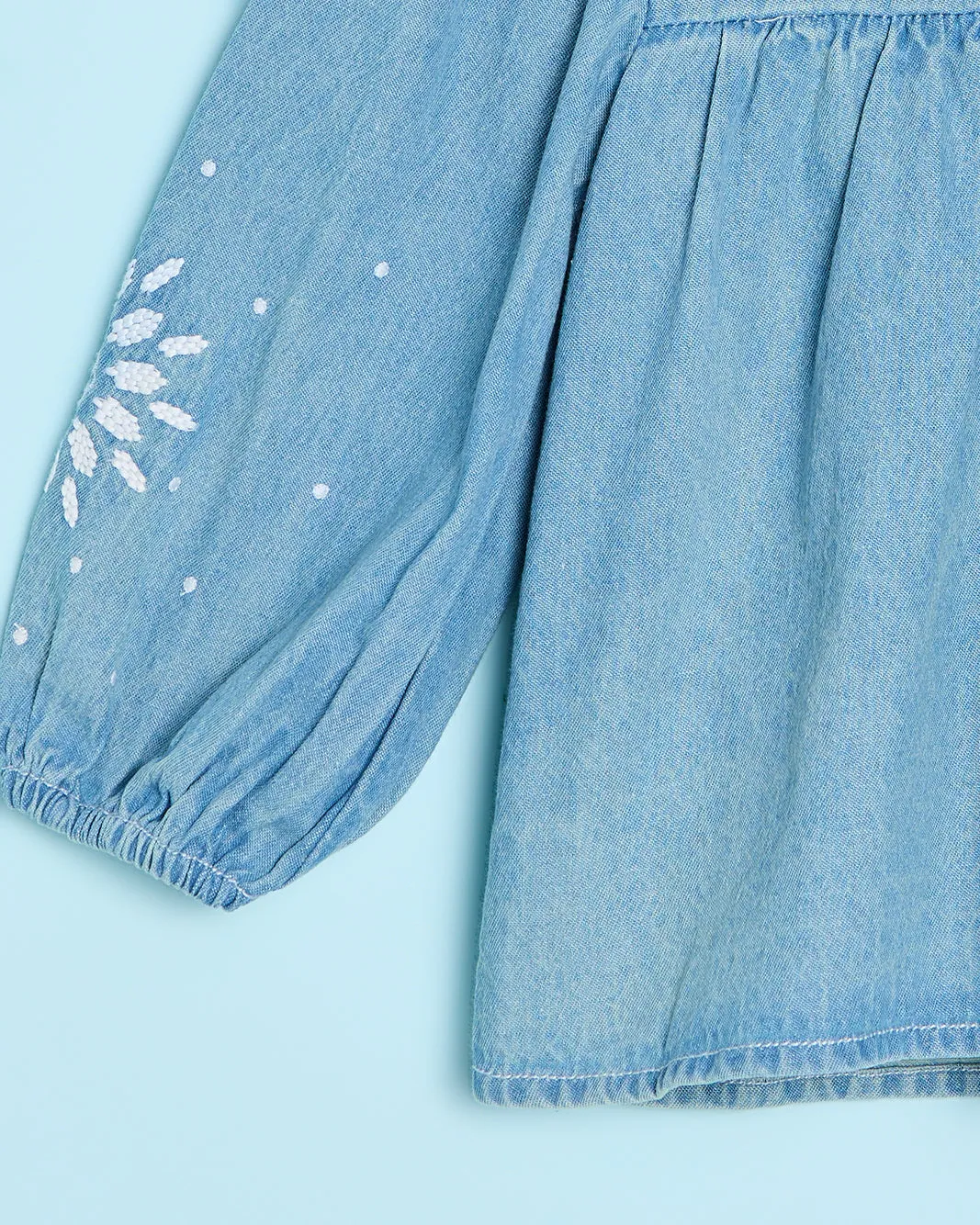 Infant Girls Blue Denim Blouse With Embroidery sold by Redtag product image thumbnail 3