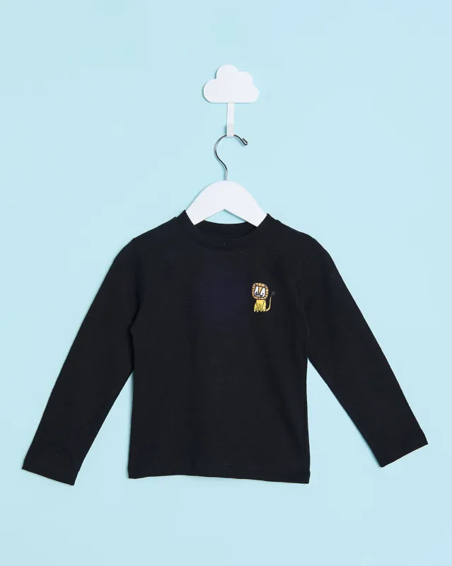 Infant Boys Black Printed Slub T-Shirt sold by Redtag