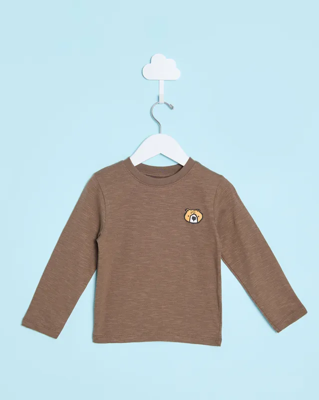 Infant Boys Brown Printed Slub  T-Shirt sold by Redtag