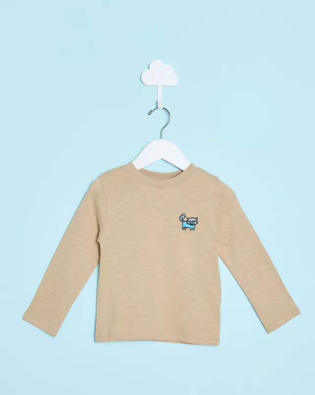 Infant Boys Beige Printed Slub T-Shirt sold by Redtag