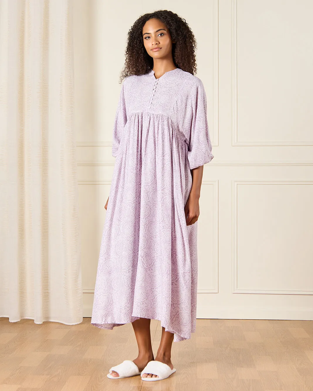 Women Lilac Allover Printed Kaftan Nightgown sold by Redtag
