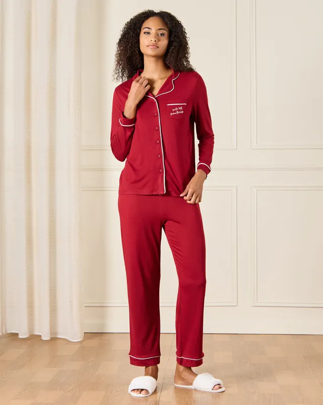 Women Burgundy Collared Pyjama Set (2 Piece) sold by Redtag