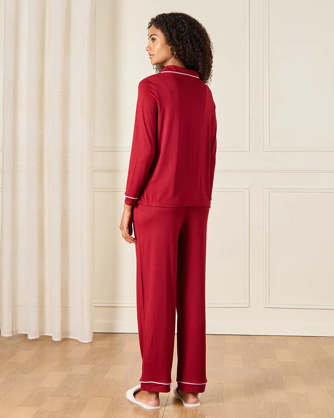 Women Burgundy Collared Pyjama Set (2 Piece) sold by Redtag product image thumbnail 5