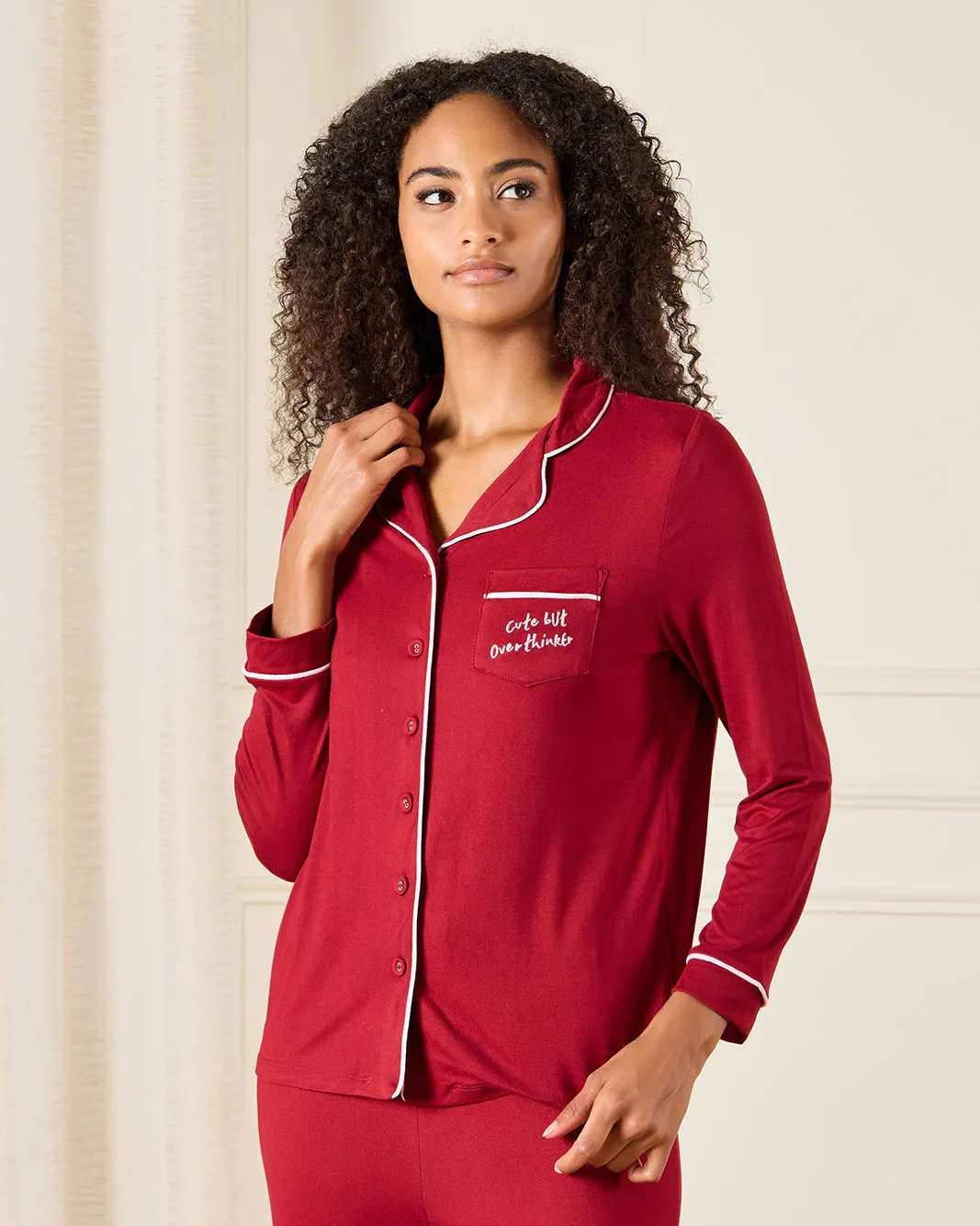 Women Burgundy Collared Pyjama Set (2 Piece) sold by Redtag product image thumbnail 2