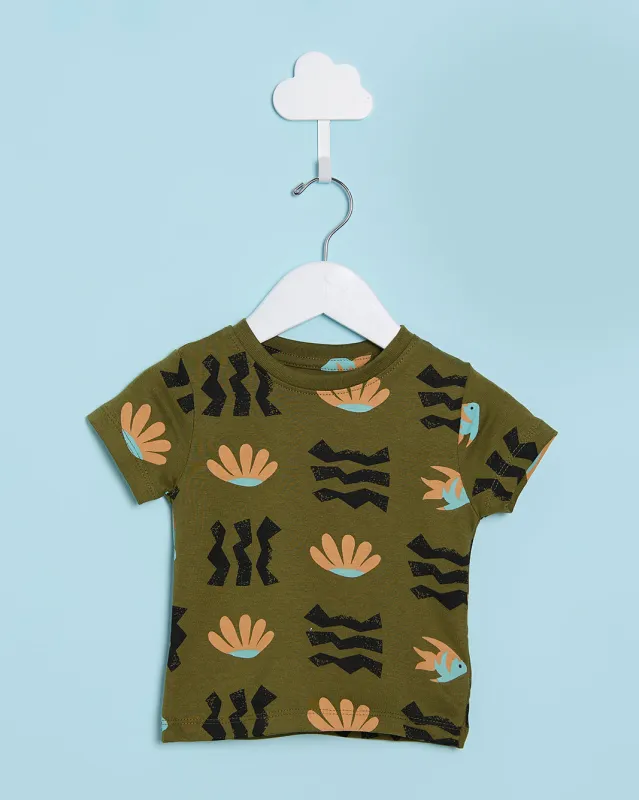 Infant Boys Olive Printed T-Shirt sold by Redtag