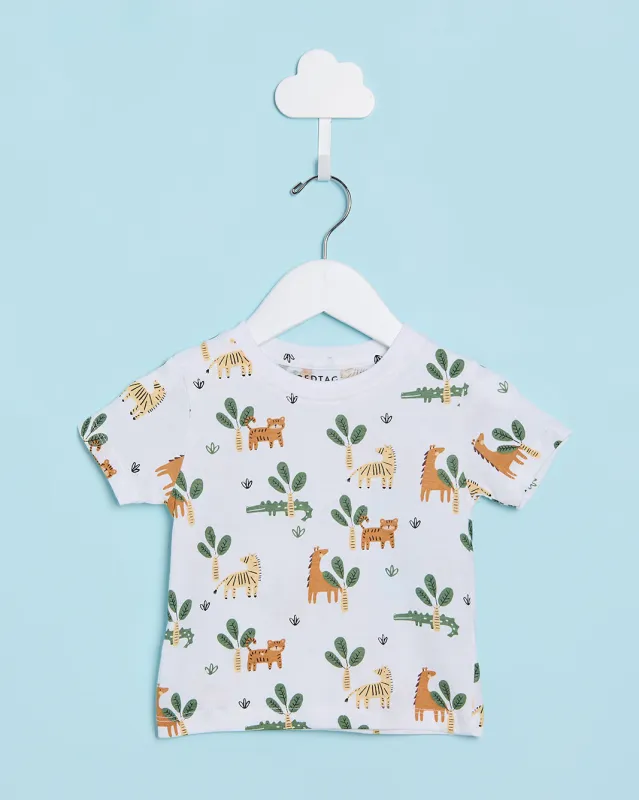Infant Boys White Printed T-Shirt sold by Redtag