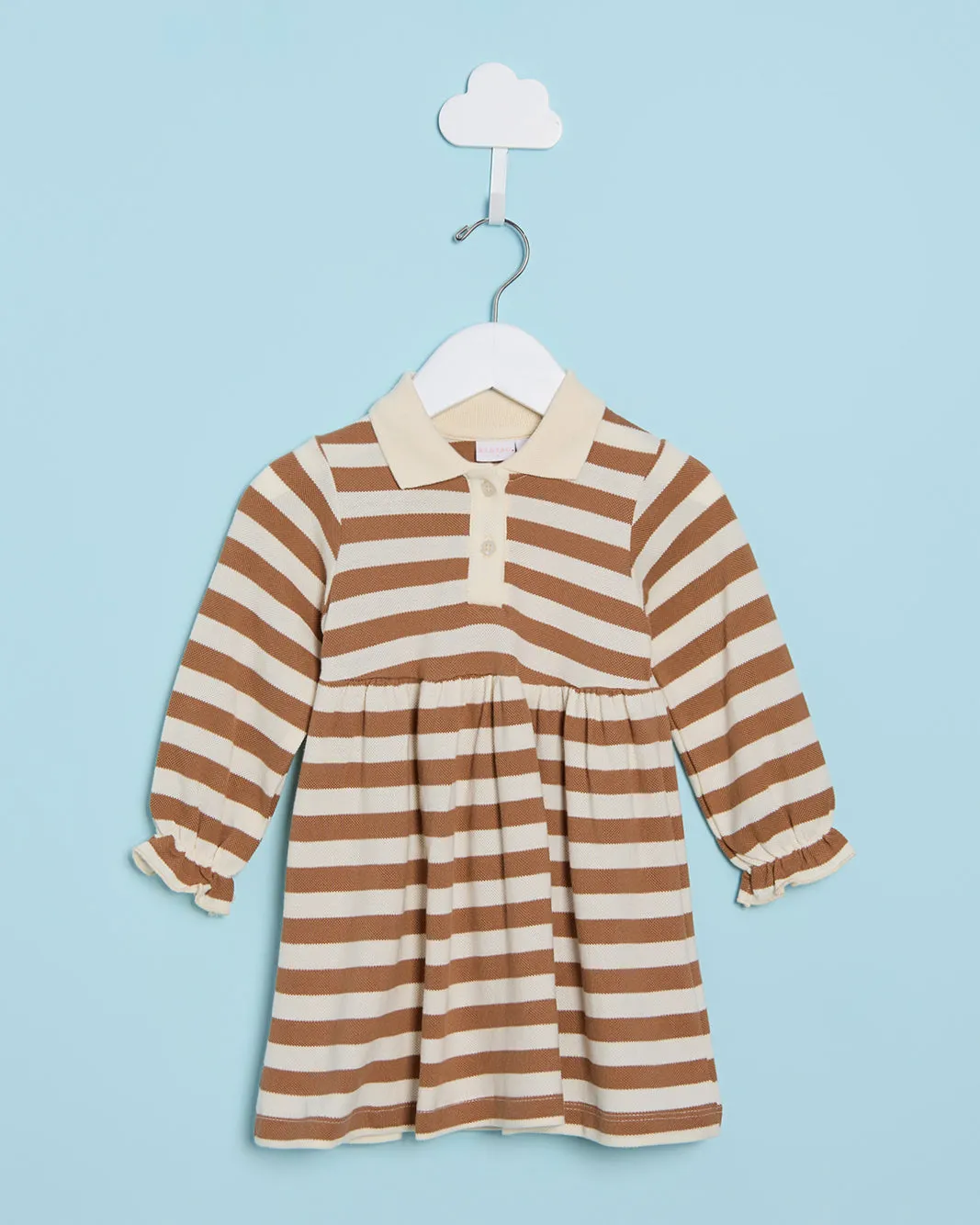 Infant Girls Beige And Brown Striped Collared Dress sold by Redtag