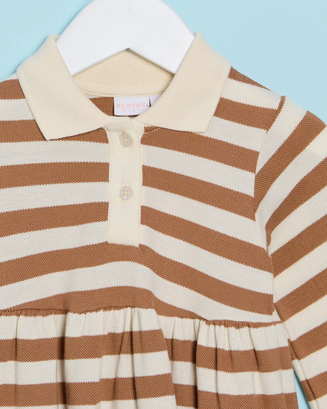 Infant Girls Beige And Brown Striped Collared Dress sold by Redtag product image thumbnail 2