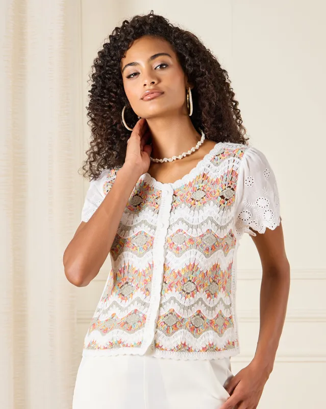 Women White Crochet Embellsihed Top sold by Redtag