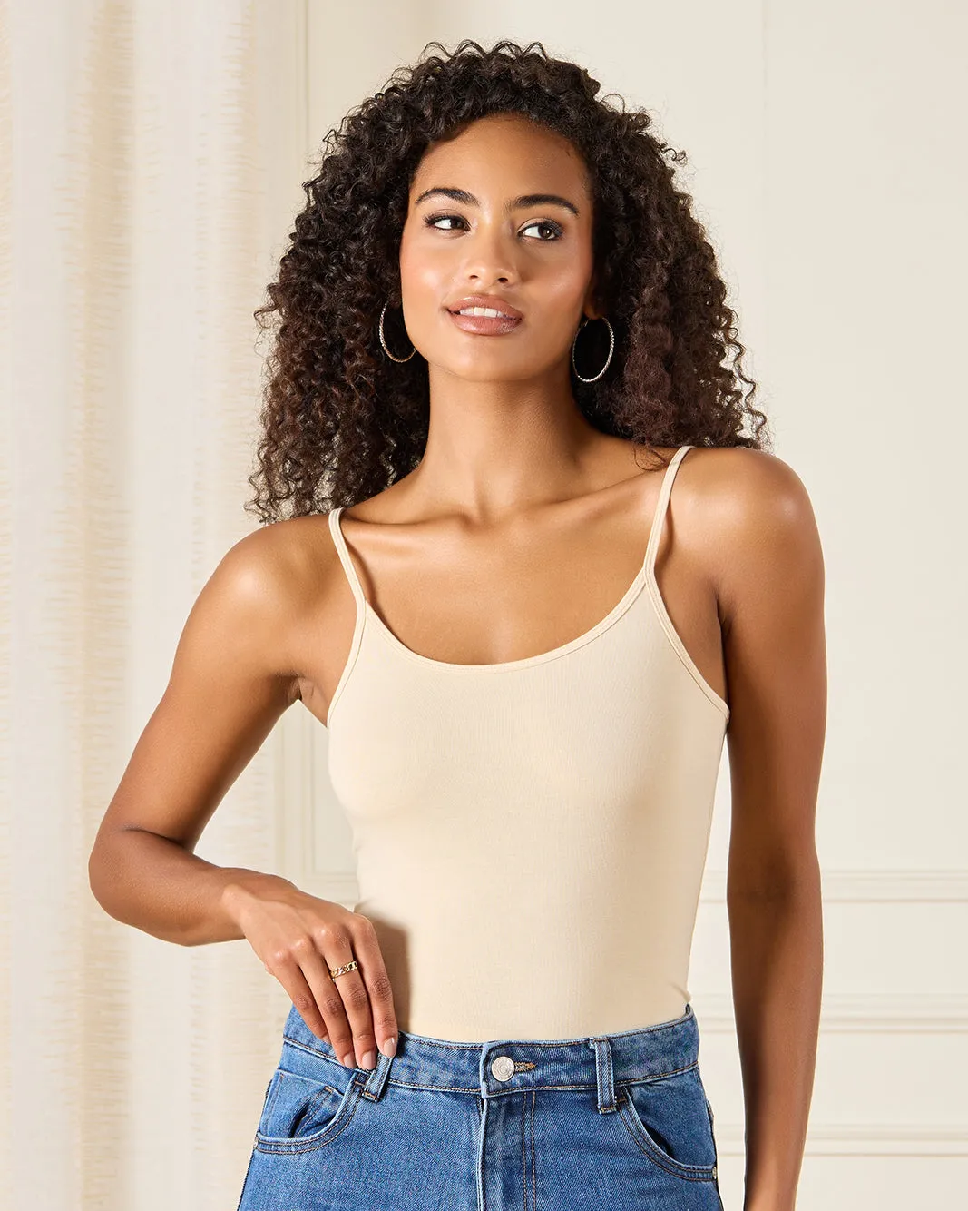 Women Cream Plain Strappy Vest sold by Redtag