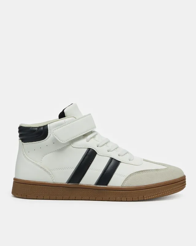 Men White Stripped High Top Sneakers sold by Redtag