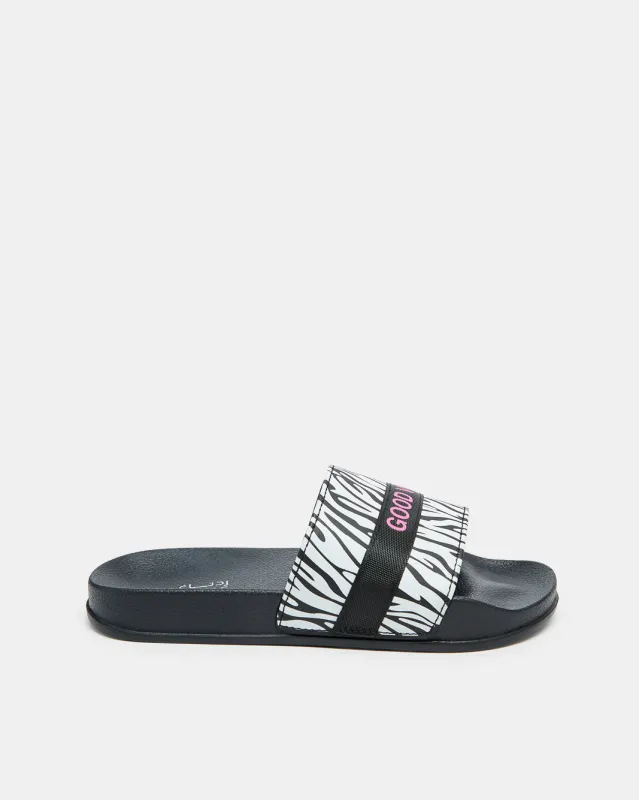 Women Black Animal Print Slide sold by Redtag