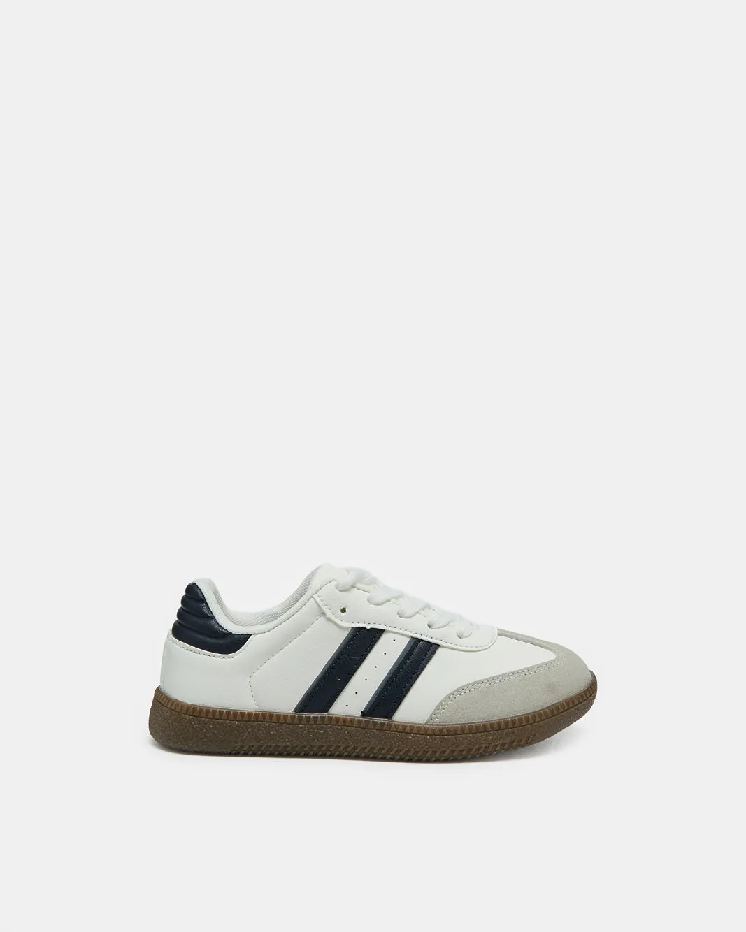 Senior Boys White Stripped Sneakers sold by Redtag