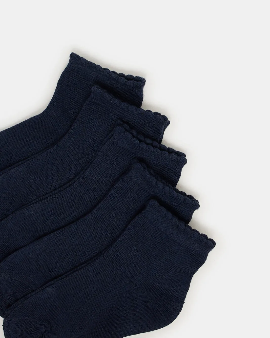 Girls Navy High Ankle Socks With Scallop Edge Welt(5 Pairs) sold by Redtag product image thumbnail 2