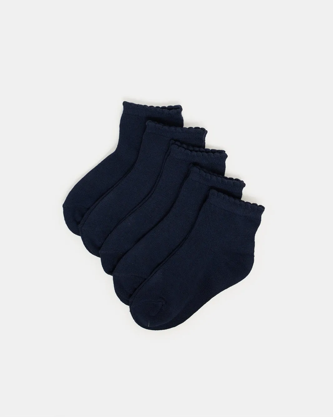 Girls Navy High Ankle Socks With Scallop Edge Welt(5 Pairs) sold by Redtag