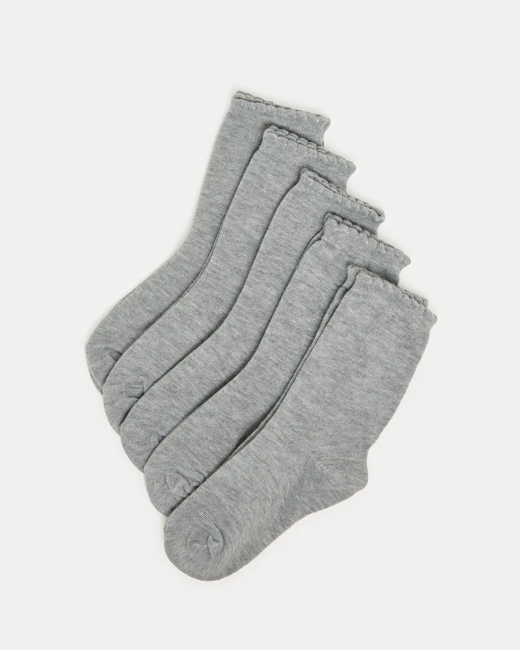 Girls Grey Crew Ankle Socks With Scallop Edge Welt(5 Pairs) sold by Redtag