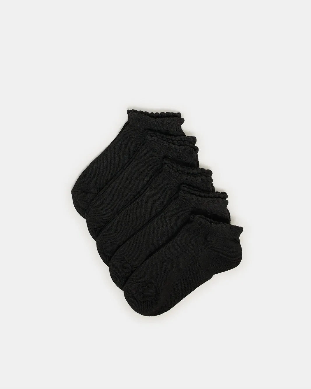 Girls Black Low Ankle Socks With Scallop Edge Welt (5 Pairs) sold by Redtag