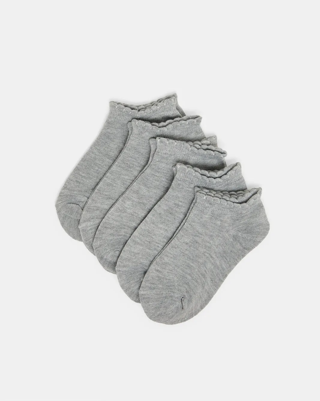 Girls Grey Low Ankle Socks With Scallop Edge Welt (5 Pairs) sold by Redtag