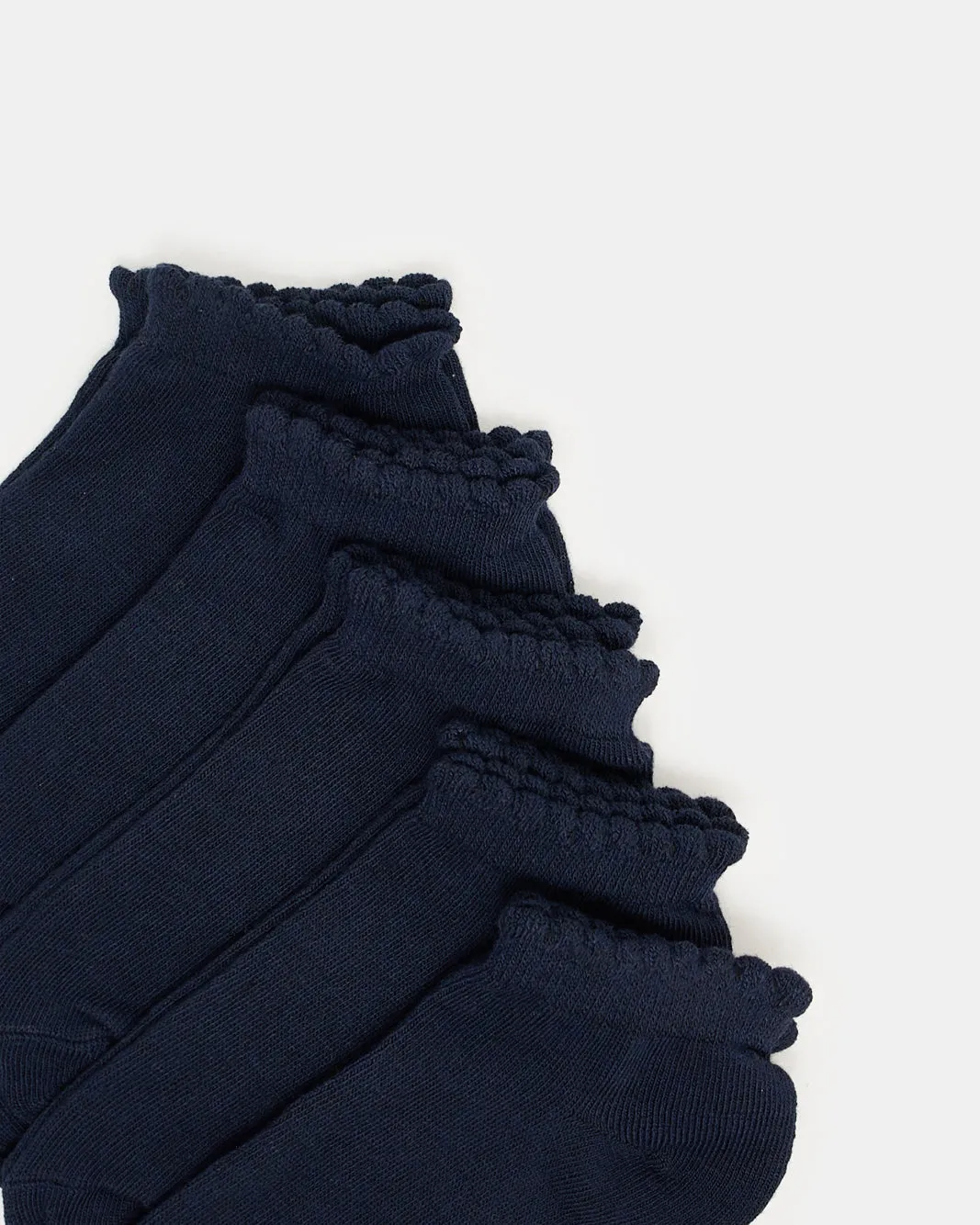Girls Navy Low Ankle Socks With Scallop Edge Welt (5 Pairs) sold by Redtag product image thumbnail 2