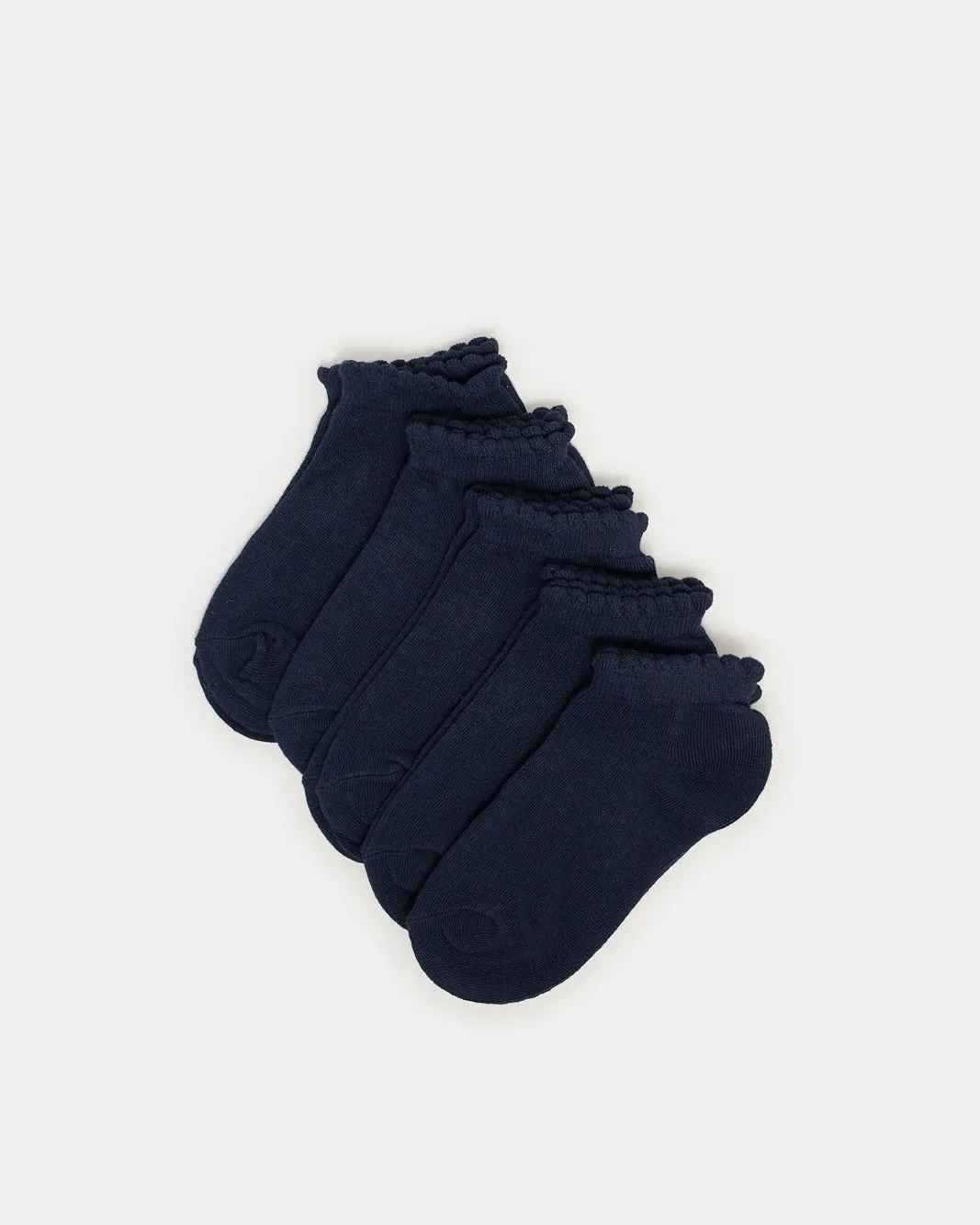 Girls Navy Low Ankle Socks With Scallop Edge Welt (5 Pairs) sold by Redtag