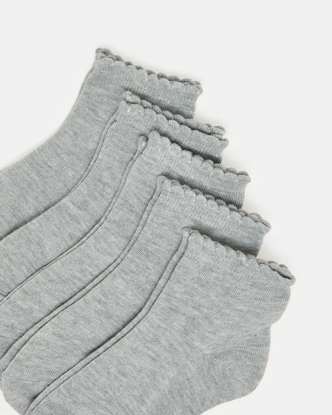 Girls Grey High Ankle Socks With Scallop Edge Welt sold by Redtag product image thumbnail 2