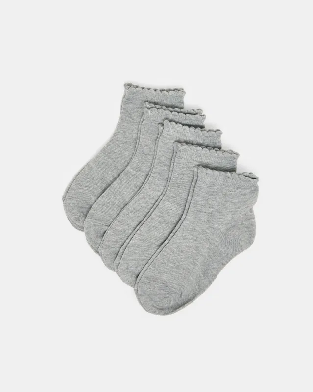 Girls Grey High Ankle Socks With Scallop Edge Welt sold by Redtag