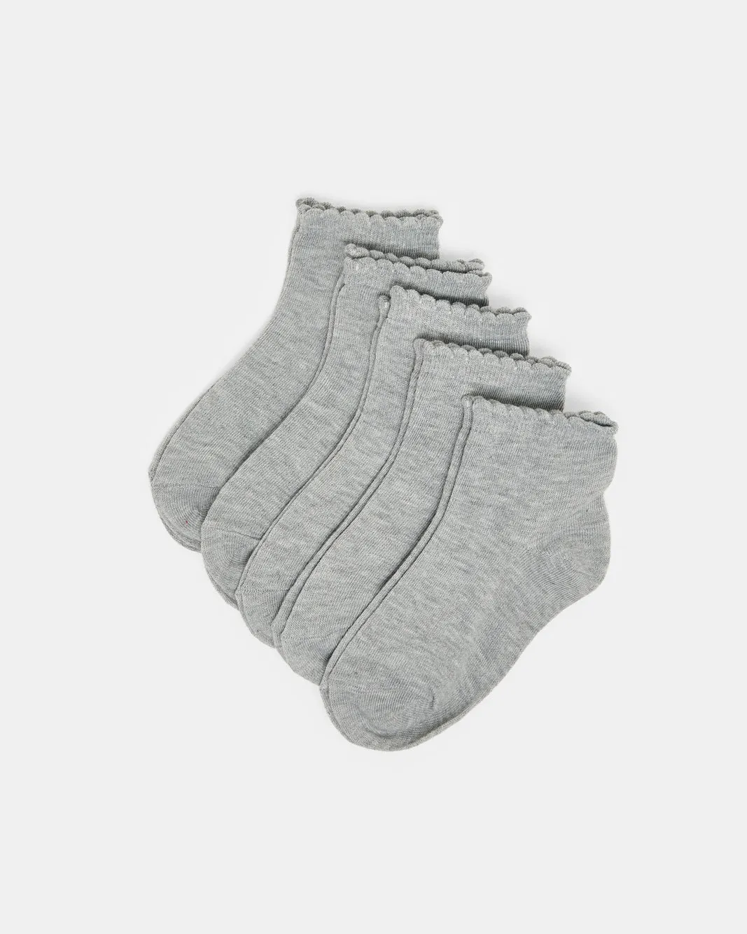Girls Grey High Ankle Socks With Scallop Edge Welt sold by Redtag