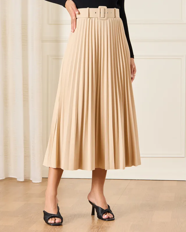 Women Beige Pleated Skirt sold by Redtag