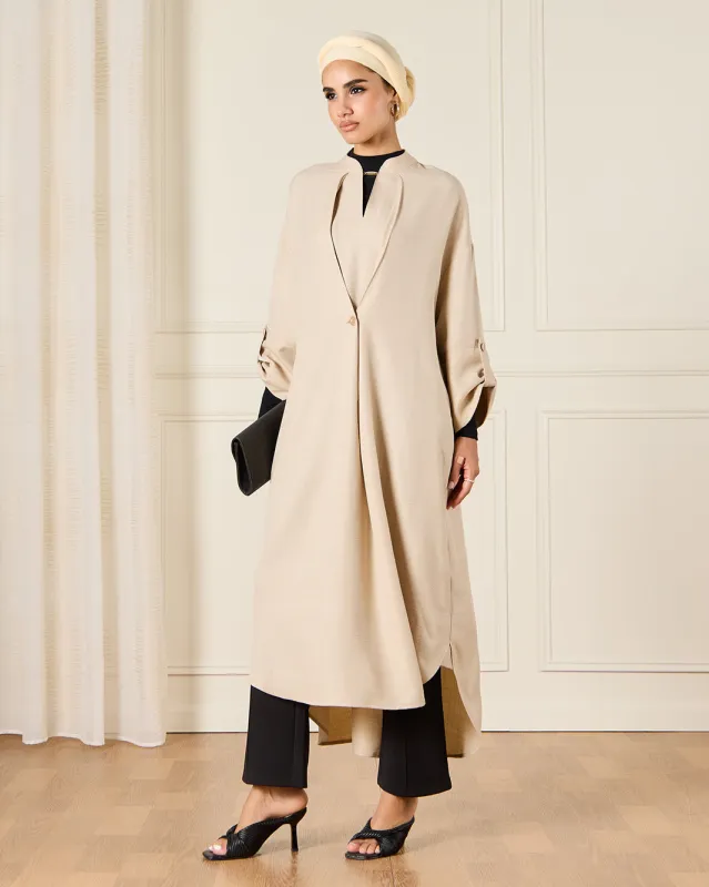 Women Beige Button Kaftan Dress sold by Redtag