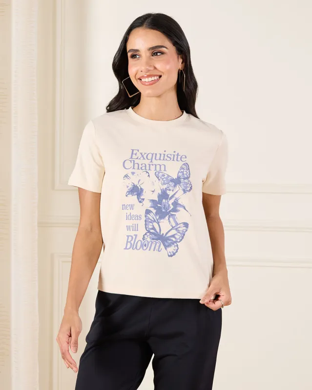 Women Printed Cream T-Shirt sold by Redtag