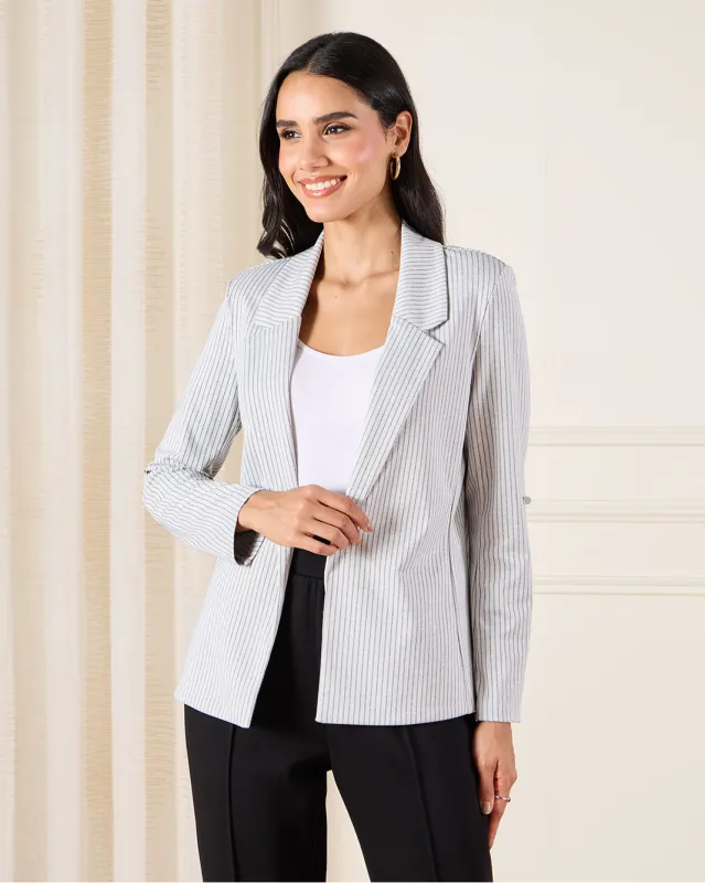 Women Ivory Striped Rolled Sleeve Blazer sold by Redtag