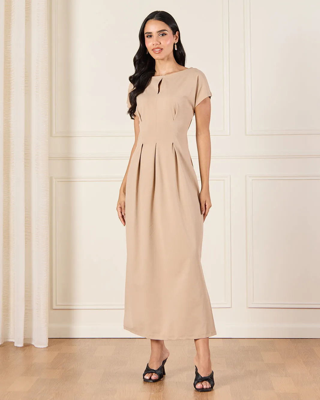 Women Beige Pleated Detailed Dress sold by Redtag product image thumbnail 4