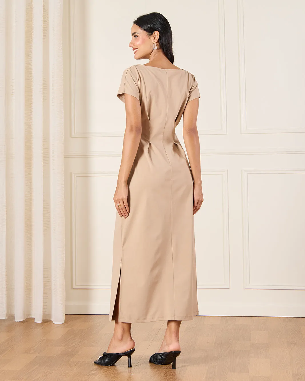 Women Beige Pleated Detailed Dress sold by Redtag product image thumbnail 3