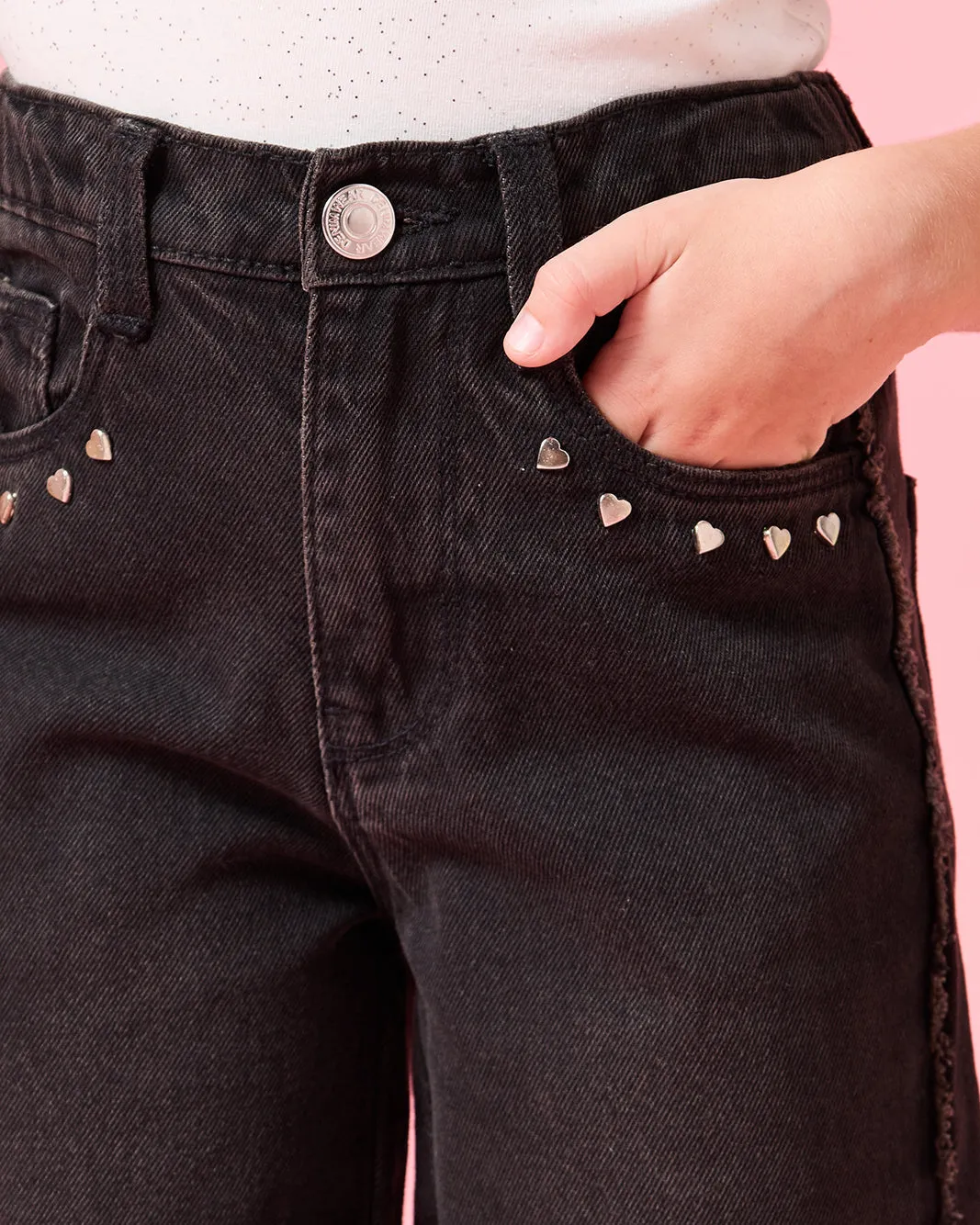 Girls Black Wide leg Embellished With Studs Jeans sold by Redtag product image thumbnail 4