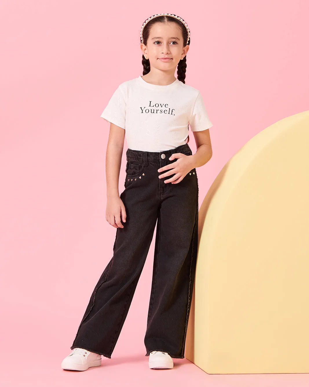 Girls Black Wide leg Embellished With Studs Jeans sold by Redtag product image thumbnail 2