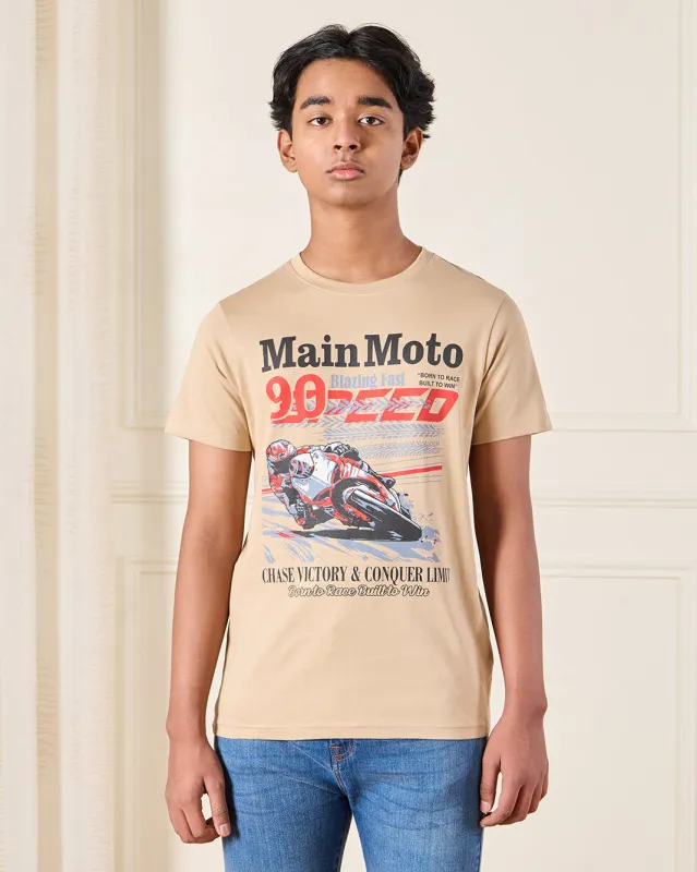 Senior Boys Beige Anime Short Sleeve Graphic T-Shirt sold by Redtag