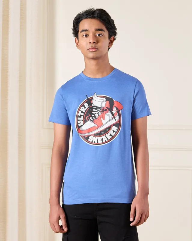 Senior Boys Blue Sneakers Short Sleeve Graphic T-Shirt sold by Redtag