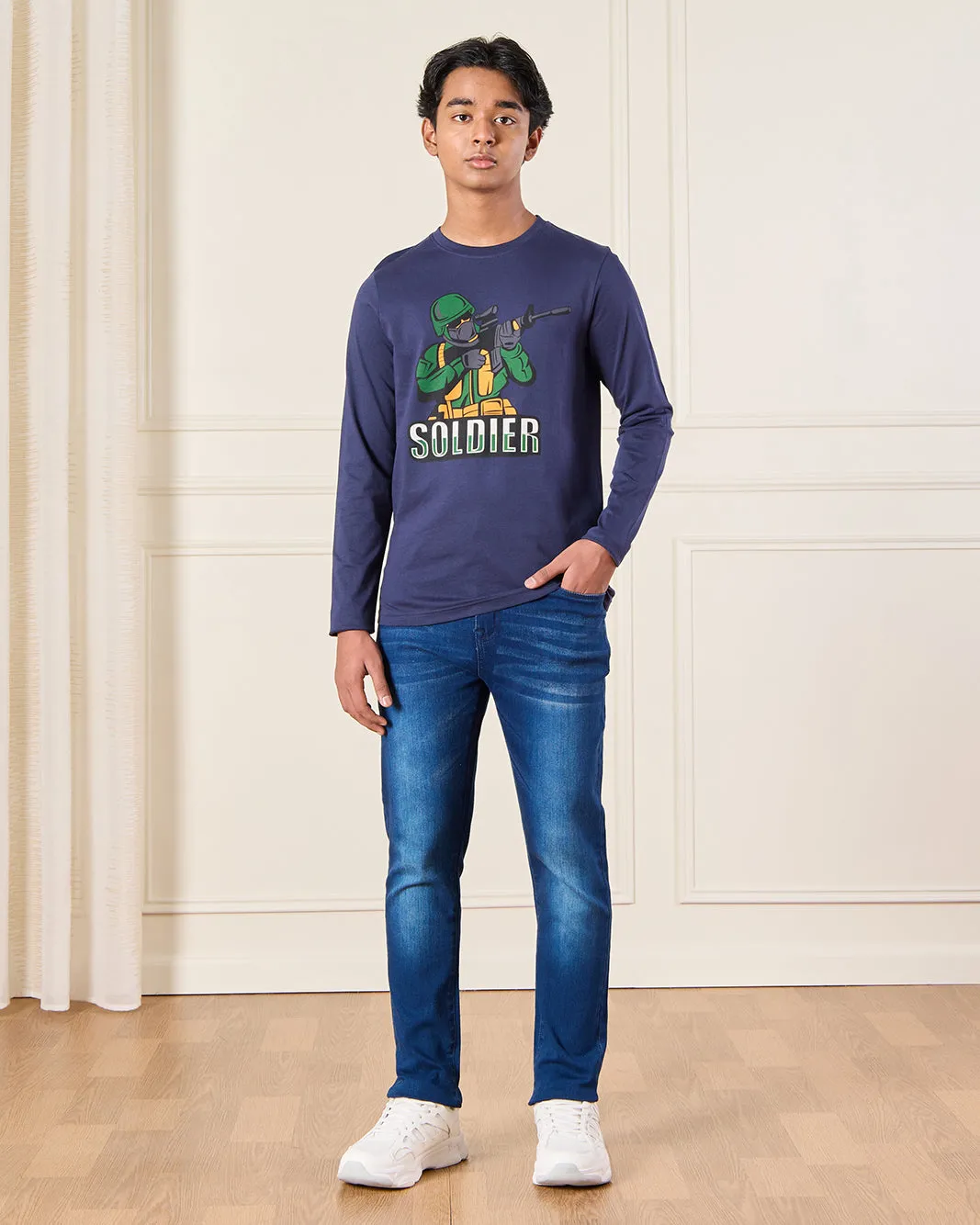 Senior Boys Navy Soldier Long Sleeve Graphic T-Shirt sold by Redtag product image thumbnail 2