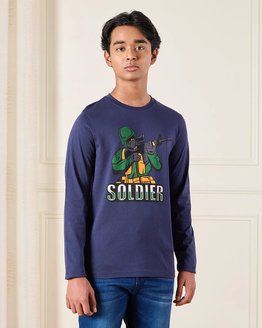 Senior Boys Navy Soldier Long Sleeve Graphic T-Shirt sold by Redtag