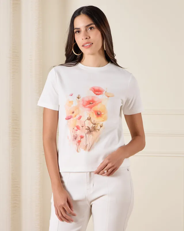 Women White Printed T-Shirt sold by Redtag