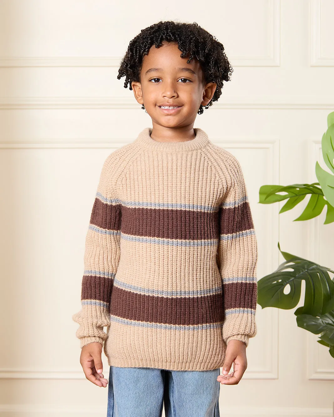 Boys Brown And Beige Striped Pullover sold by Redtag