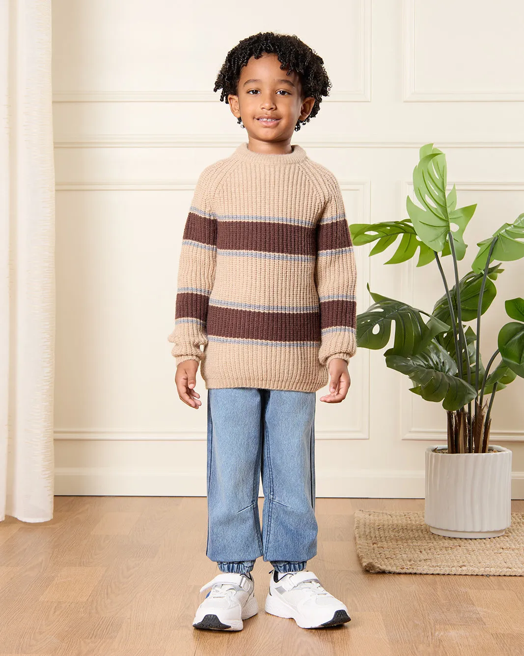 Boys Brown And Beige Striped Pullover sold by Redtag product image thumbnail 2