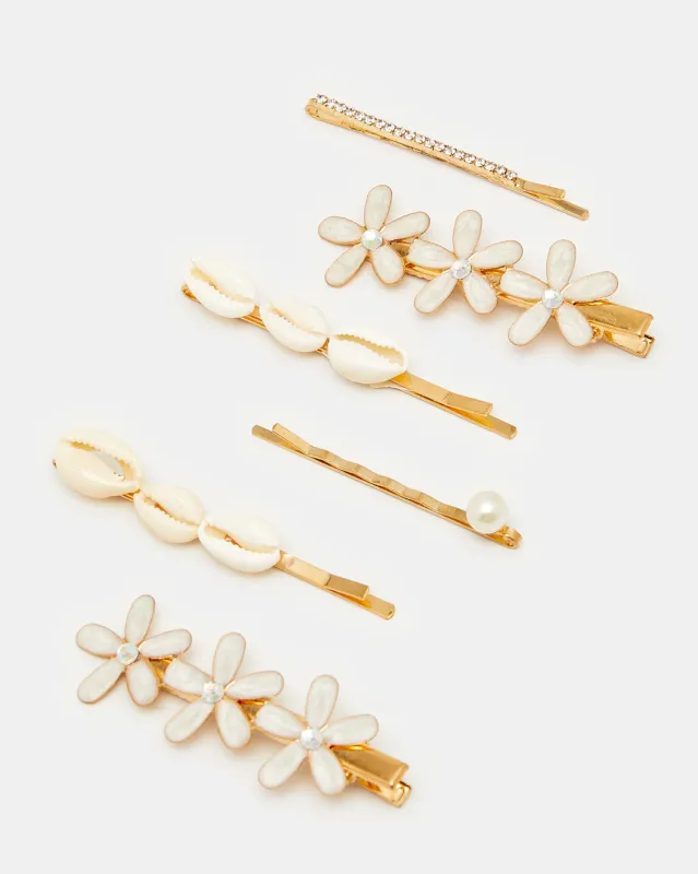 Women White And Gold Embellished Hair Clip (6 Piece) sold by Redtag