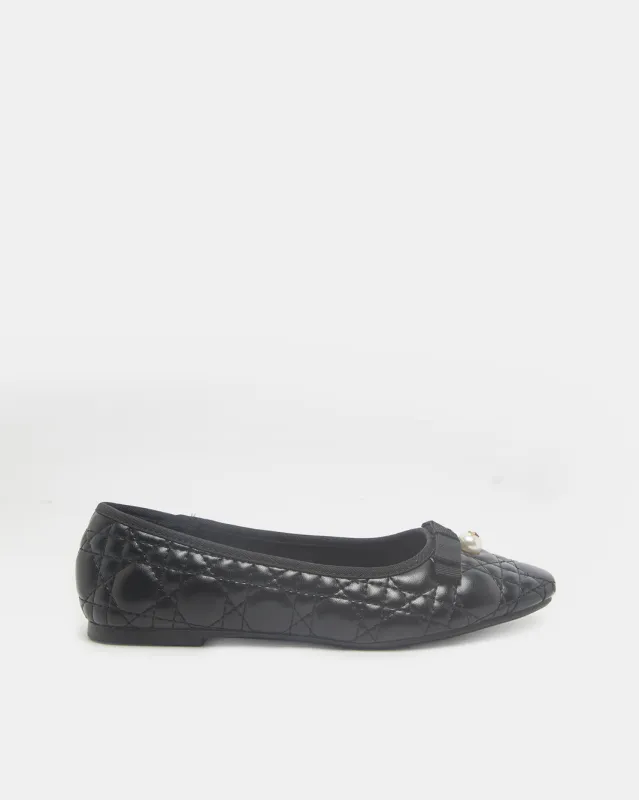 Women Black Ballerina With Pearl Bow Trim sold by Redtag