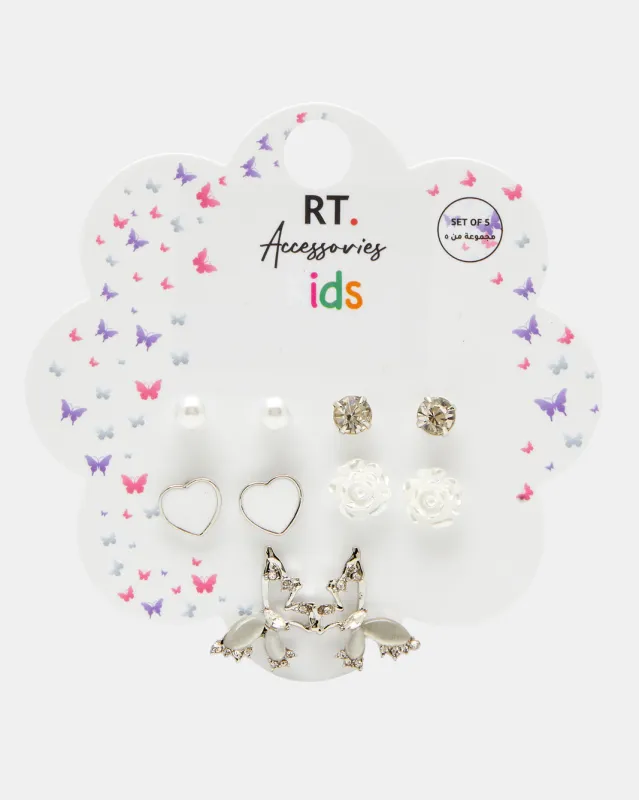 Girls Assorted Embellished Studs Set (5 Pairs) sold by Redtag