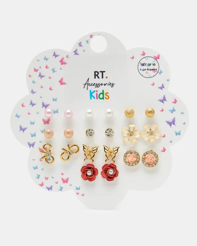 Girls Assorted Embellished Studs Set (10 Pairs) sold by Redtag