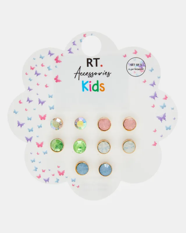 Girls Assorted Embellished Studs Set (5 Pairs) sold by Redtag