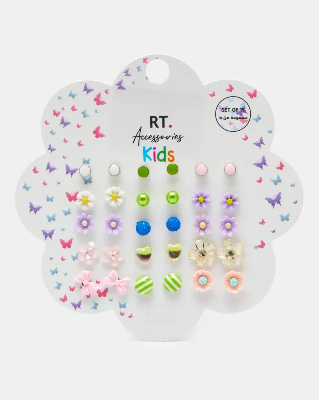 Girls Assorted Embellished Studs Set (15 Pairs) sold by Redtag