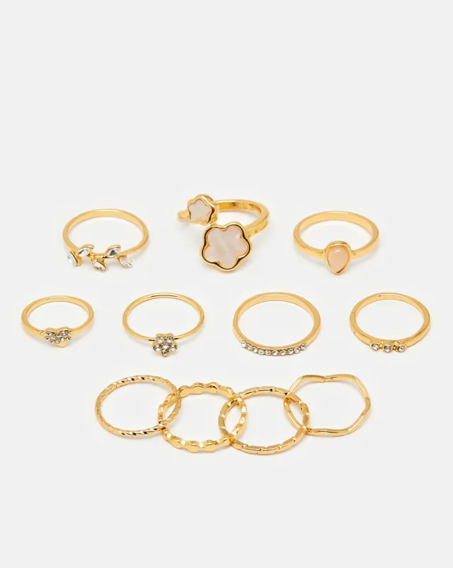 Women Gold Embellished Ring Set (Pack of 11) sold by Redtag