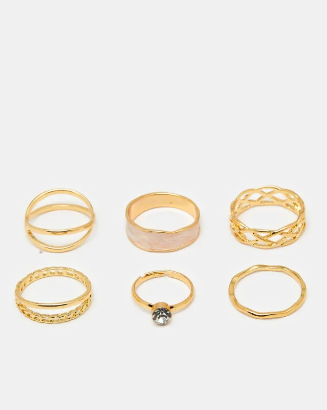 Women Gold Embellished Ring Set (Pack of 6) sold by Redtag